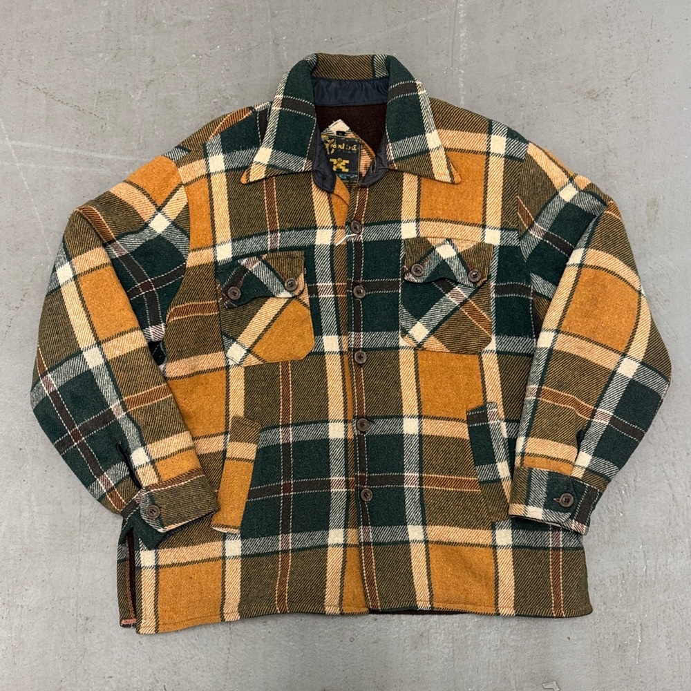 VTG 1970s Caribú by Briarcliff Plaid Men's Flannel Jacket in Green and Orange